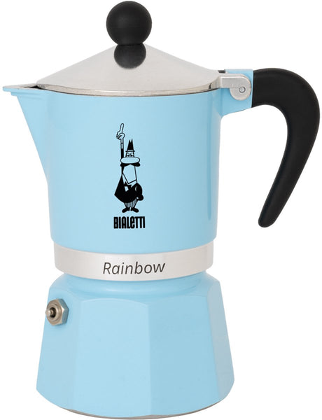 Bialetti Rainbow azzurro 3 filiżanki – dzbanek do espresso – jasnoniebieski – aluminium – 130 ml