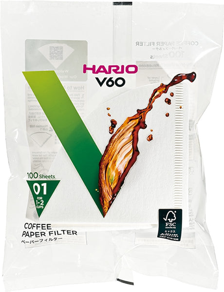 Filtry do kawy Hario v60 - rozmiar 01 - białe - 100 sztuk