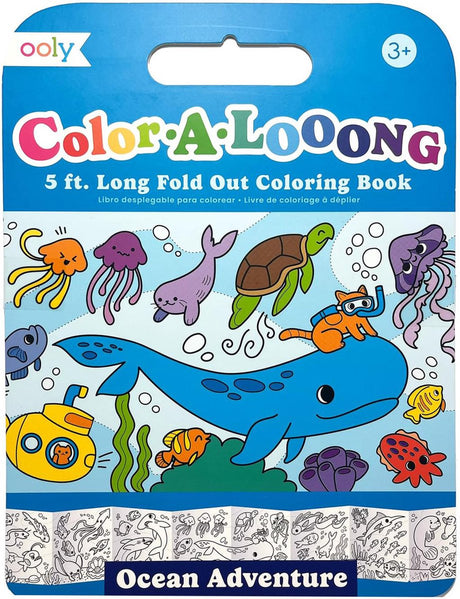 Ooly - color-a-looong rozkładana kolorowanka dla dzieci (oceaniczna przygoda) - rozkładana kolorowanka - kolorowanka zawiera ilustracje inspirowane morzem, w tym zwierzęta wodne i zajęcia na plaży - odpowiednia od 3 lat