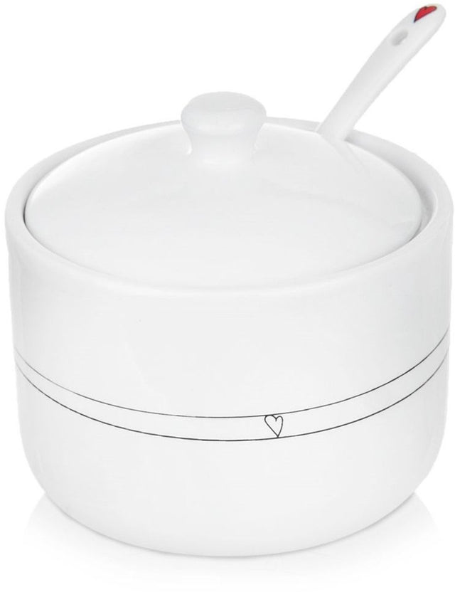 Orion serduszka serie - keramische suikerpot - 300ml - met lepel - wit