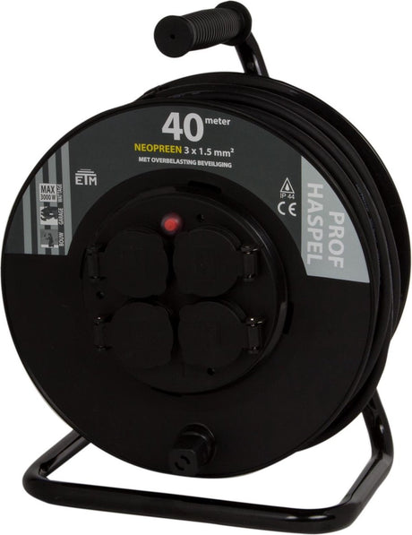 Profesjonalny zwijacz kabla Q-link etm - 40 m z przewodem neoprenowym 3 x 1,5 mm2 - czarny