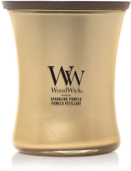 Woodwick - precious metals - sparkling pomelo - medium geurkaars - goud