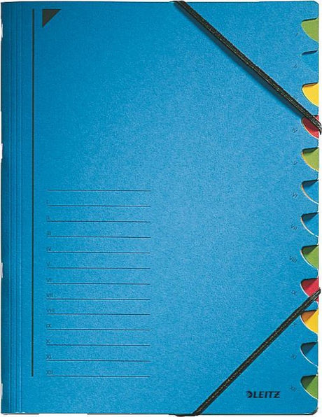 Teczki sortujące Leitz 320g m2 24,5 x 32cm niebieska gumka narożna 12 szt. miesiąc