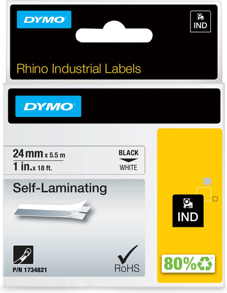 Etykiety samolaminujące przemysłowe Dymo rhino | 24 mm x 5,5 m | czarny nadruk na białym | do drukarek etykiet Rhino