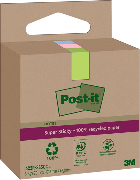 Supersamoprzylepne karteczki samoprzylepne z recyklingu | 70 arkuszy | stopy 47 | 6x47 | 6mm | różne | opakowanie 3 bloków