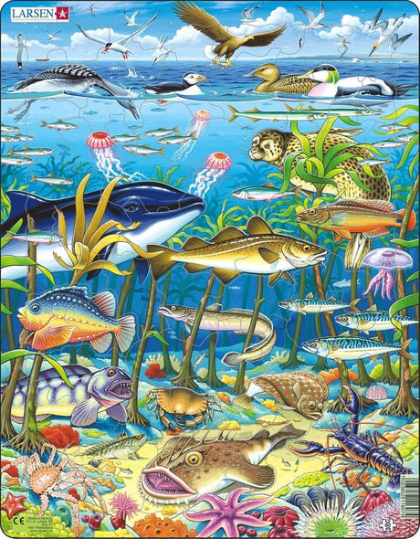 Larsen zwierzęta morskie na północnym Atlantyku - puzzle - zwierzęta - zwierzęta morskie - puzzle edukacyjne dla dzieci - 60 elementów - wyprodukowane w Norwegii - bardzo grube elementy 2,5 mm - tacka ze stałą krawędzią