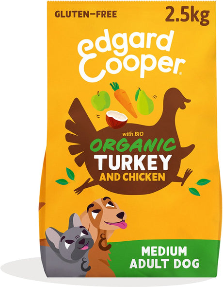 Karma dla dorosłych psów Edgard Cooper dla średnich psów, ekologiczny kurczak z indyka 2,5 kg, ekologiczna receptura ze świeżym mięsem pełnym białka, z naturalnymi składnikami