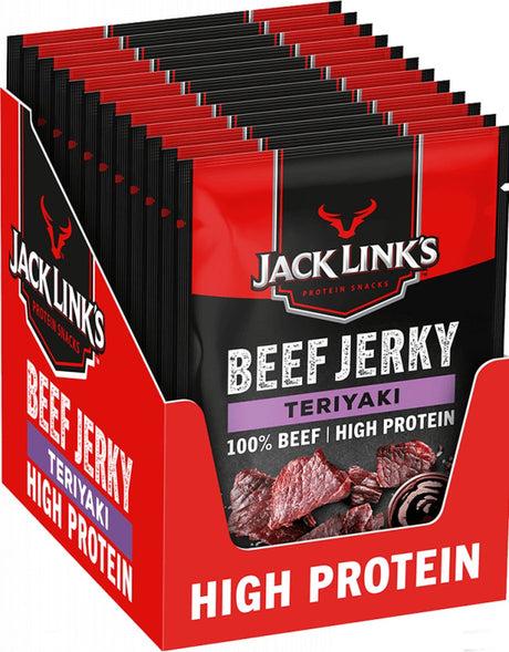 Jack link's teriyaki beef suszony - wysokobiałkowy - 100% wołowiny - bogaty w białko - idealna przekąska białkowa - pomiędzy, w drodze lub przed treningiem - 12x60g