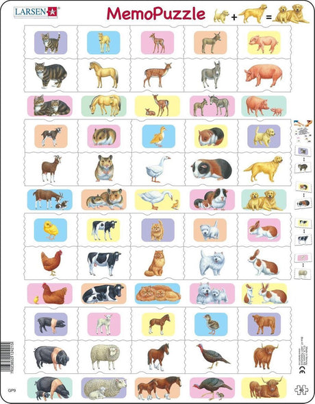 Larsen rodzice i dzieci - puzzle - zwierzęta - młode zwierzęta - puzzle edukacyjne dla dzieci - 40 elementów - wyprodukowane w Norwegii - bardzo grube elementy 2,5 mm - tacka ze stałą krawędzią