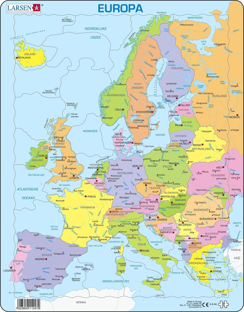 Larsen Puzzle Mapa Europy, 37 szt.