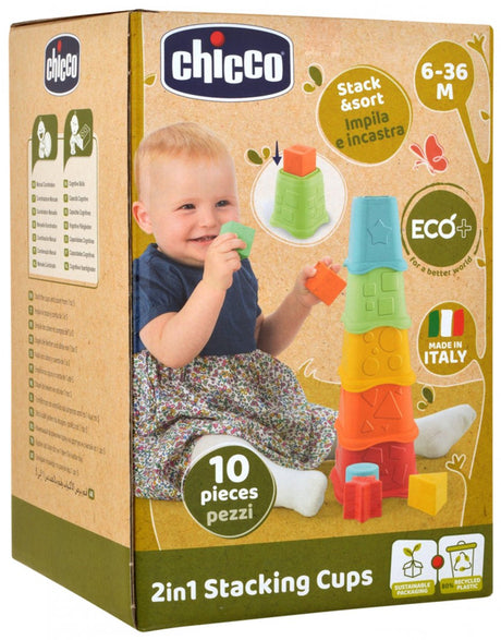 Kubki do układania w stosy Chicco 2 w 1 eco+ wykonane w 80% z plastiku pochodzącego z recyklingu!