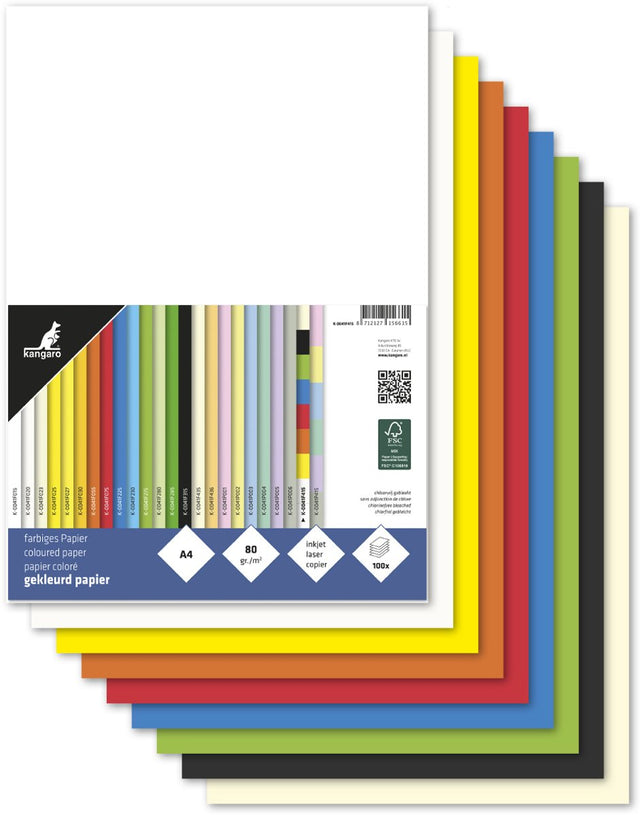 Papier Kangaro - format A4 - 80 gramów - opakowanie różne po 100 arkuszy