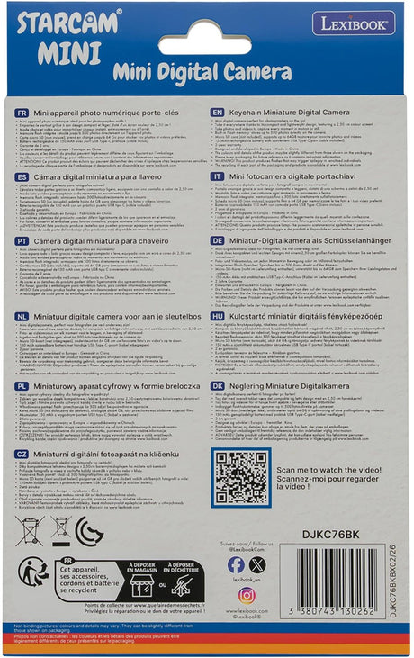 Miniaturowy aparat cyfrowy Lexibook w kolorze czarnym z wbudowaną pamięcią flash