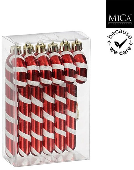 Mica decorations ornament zuurstok rood 6 stuks