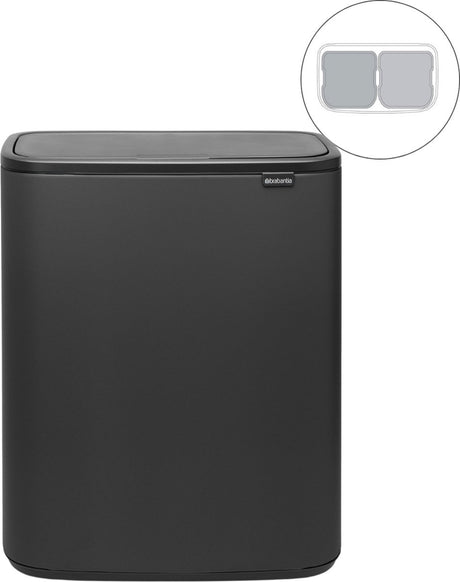 Kosz na śmieci Brabantia bo touch - 2 x 30 litrów - segregacja śmieci - minerał nieskończony szary