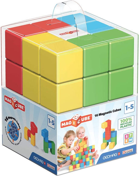 Geomag magicube green line - magnetyczne klocki z recyklingu - 16 sztuk - od 1 roku