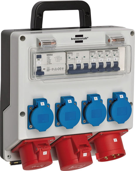 Rozdzielacz ścienny Brennerstuhl 4 32 ip44 4x ls 230v 16 a, 1xls 400v 16 a, 1xfi 40 a 4-biegunowy 30ma