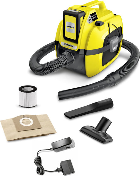 Kärcher wd 1 compact battery set nat-en droogzuiger - 18 v - accu 18 v 2,5 ah en lader inbegrepen - 7 liter - patroonfilter