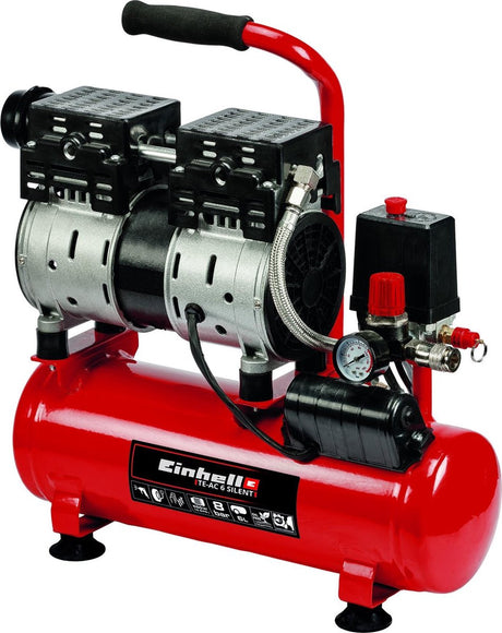 Einhell elektrische compressor te-ac 6 silent - 550 w - 8 bar - 6 l tank - aanzuigcapaciteit: 110 l min - 57 db (stiller dan normale compressoren) - olievrij