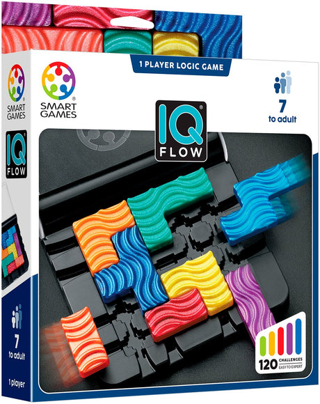 Smartgames IQ Flow - łamigłówka podróżna z logicznym myśleniem - 120 zadań z mechanizmem przesuwnym - edukacyjna gra solo - od 7 lat