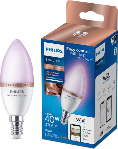 Philips led philips smart led kaarslamp - slimme led-verlichting - gekleurd en wit licht - e14 - 40w - mat - wi-fi