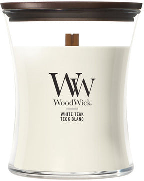 Woodwick hourglass medium geurkaars - white teak - 60 branduren