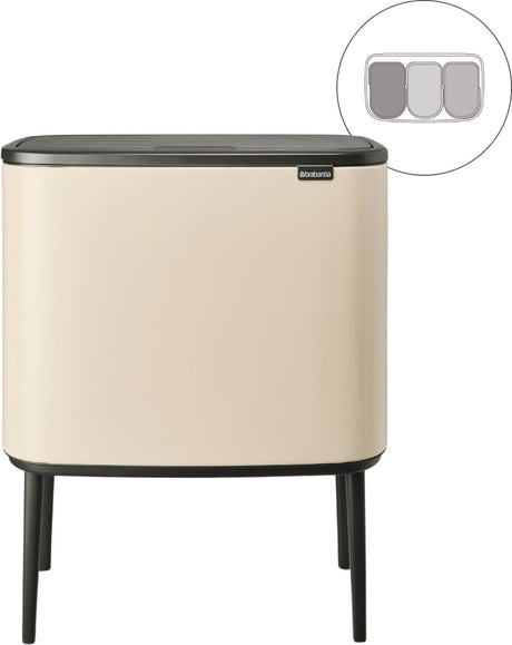 Kosz na śmieci Brabantia bo touch - 3 x 11 litrów - segregacja śmieci - miękki beż