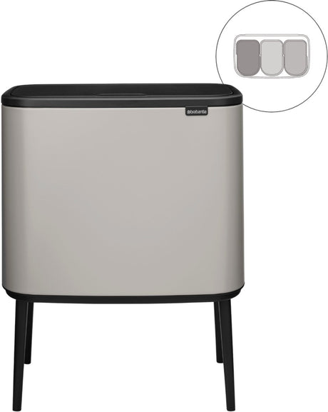 Kosz na śmieci Brabantia bo touch - 3 x 11 litrów - segregacja śmieci - miękki szary