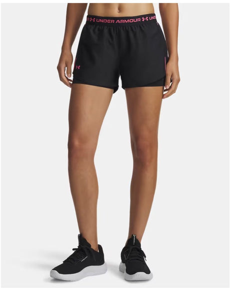 Damskie spodnie sportowe Under Armour tech Play Up 2w1 - blk - czarno - super różowe
