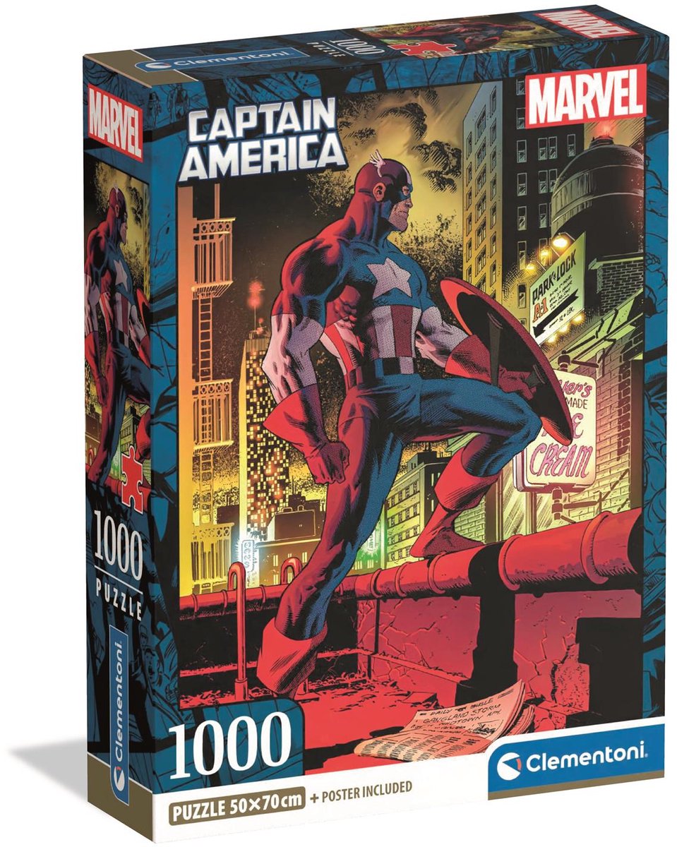 Clementoni - puzzle - 1000 elementów - Marvel Kapitan Ameryka - pudełko kompaktowe
