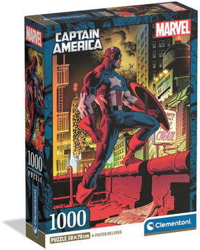 Clementoni - puzzle - 1000 elementów - Marvel Kapitan Ameryka - pudełko kompaktowe