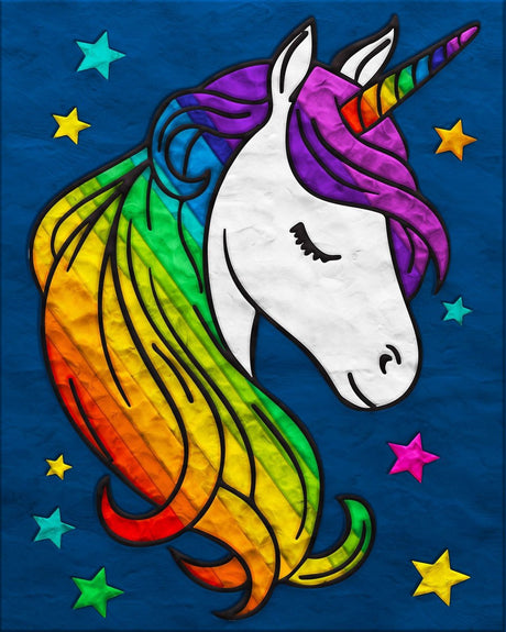 Planet klei schilderij - clay painting on canvas 30x40cm - clay painting - unicorn - eenhoorn