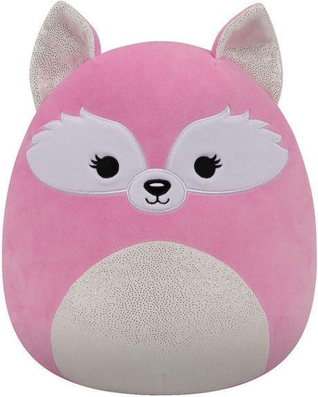 Squishmallows - medium plush 30cm rhiannon - pink fox w open eyes, white shimmer ears and belly