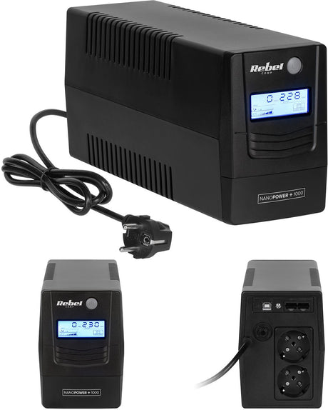 Rebel nanopower plus - zasilacz ups - 1000va - 600w - wyświetlacz LCD