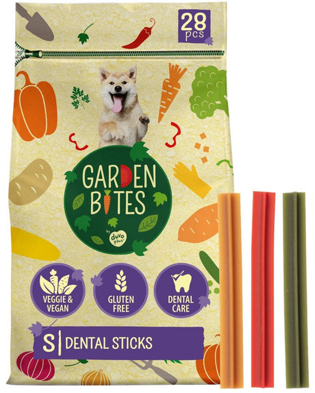Garden Bits duvoplus - patyczki dentystyczne przekąski dla psów - przysmaki dla psów - wegetariańskie bezglutenowe - małe 28szt