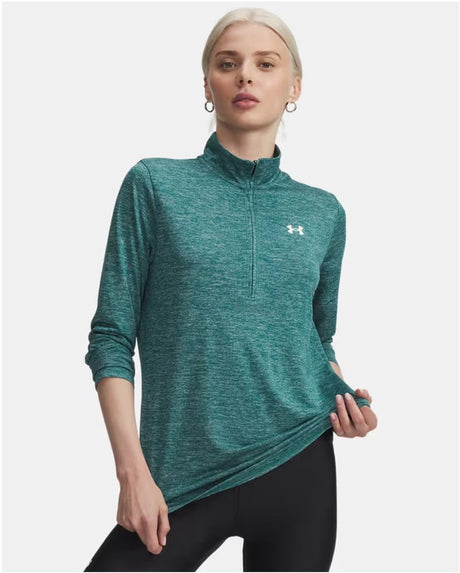 Damska koszulka sportowa Under Armour tech 1 2 zip-twist-grn - zielono-biała