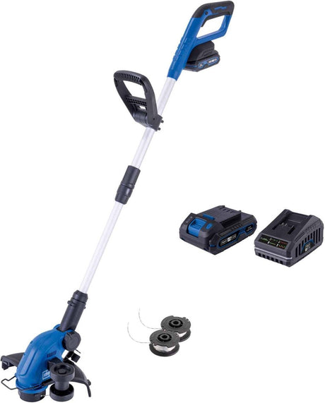 Akumulatorowa podkaszarka do trawy Scheppach c-lt300-x - 20 V - szerokość cięcia: 300 mm - w zestawie 2 szpule z drutem, ładowarka 2,0 Ah