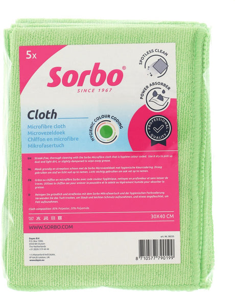 Profesjonalne ściereczki z mikrofibry Sorbo - zielone - 30x40 cm - ściereczki do czyszczenia - 5 sztuk