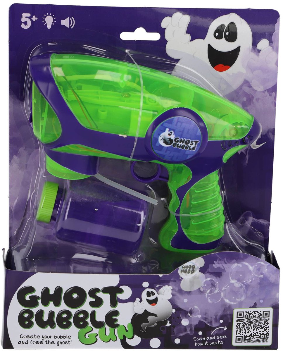 Pistolet do baniek mydlanych Ghost, ładowany przez USB, do zabawy na świeżym powietrzu.
