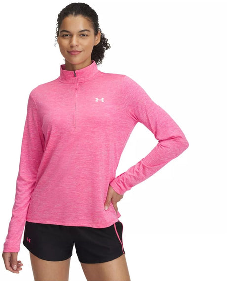 Damski sweter sportowy Under Armour tech 1 2 zip-twist-pnk w kolorze superróżowo-białym