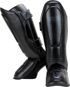 Super pro combat gear lederen scheenbeschermer guardian zwart small