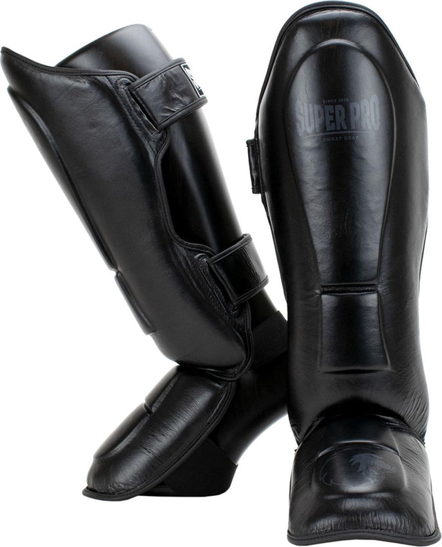 Super pro combat gear lederen scheenbeschermer guardian zwart large