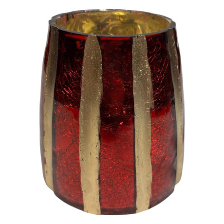 Mansion atmosphere vaas streep glass rood goud ø11x12cm