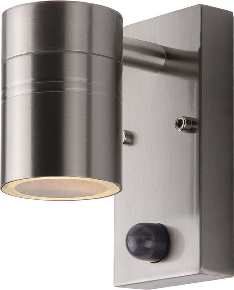 Lucide arne-led ir - wandspot wandlamp binnen buiten - ø 6,3 cm - led - gu10 (mr16) - 1x5w 2700k - ip44 - beweging dag nacht sensor - mat chroom