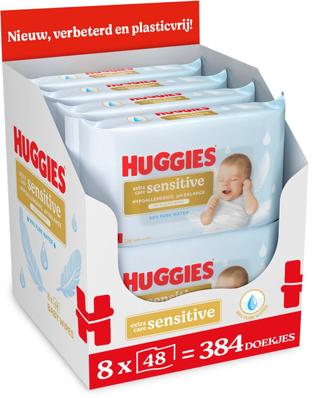 Chusteczki dla niemowląt Huggies - wyjątkowo wrażliwe - 384 chusteczki dla niemowląt (8 x 48 sztuk) - 100% bez plastiku