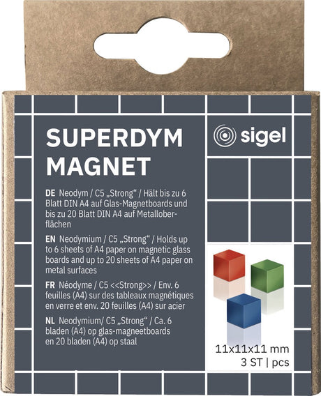 Magnesy Sigel - do płyty szklanej - c5 strong - 11x11x11mm - niebieski, czerwony, zielony - si-ba725