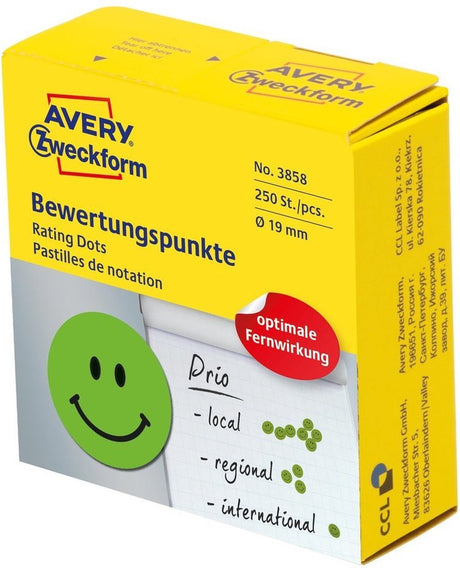 Naklejka z nagrodą Avery buźka - ø19 - zielona - wesoła buźka - 250