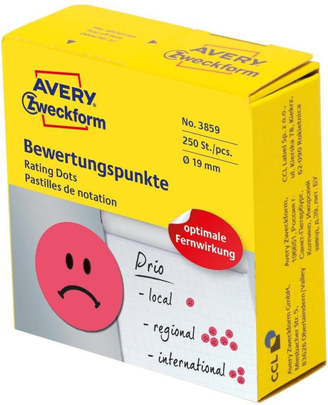 Naklejka z nagrodą Avery buźka - ø 19 - czerwona - wściekła twarz - 250