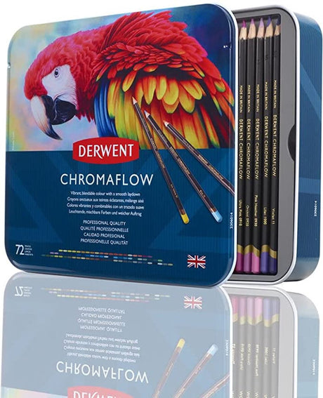 Kredki Derwent Chromaflow w puszce - zestaw 72 kredek z miękkim rdzeniem - różne