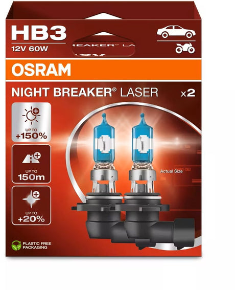 Laser Night Breaker Osram - 9005 hb3 halogenowe lampy samochodowe - do 150% więcej światła i widoczność do 150 m - 9005nl-2hb - zestaw 2 lamp